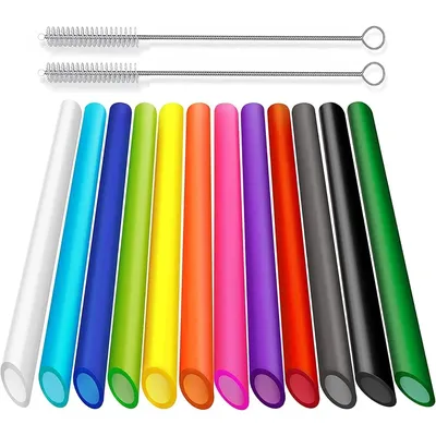 12 PCS Reusable Boba Straws, 13 mm x 10.5 inch Long Wide Colored Plastic Smoothie Straws for Bubble