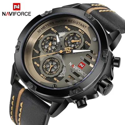 NAVIFORCE Mens Watch Top Brand Luxury Waterproof 24 Hour Date Quartz Watch Man Leather Sport WristWatch Men Waterproof Clock