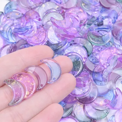 20Pcs/Lot Random Mix Color Creative Transparent Crescent Moon Charms Glass Celestial Lunar Moon Pendant For Jewelry Making Bulk
