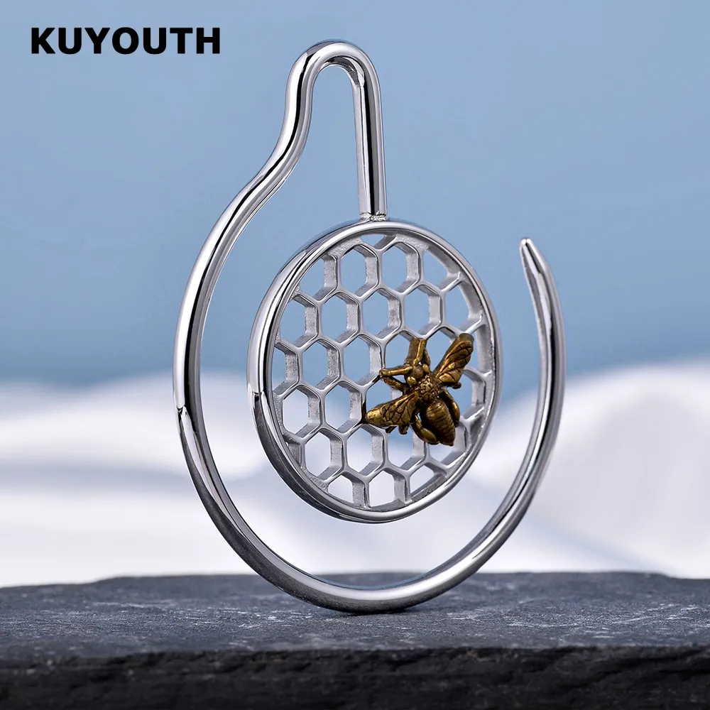 KUYOUTH New Stainless Steel Bee Honeycomb Ear Weight Hanger Piercing Earring Gauges Body Jewelry Expanders Stretchers 3mm 2PCS