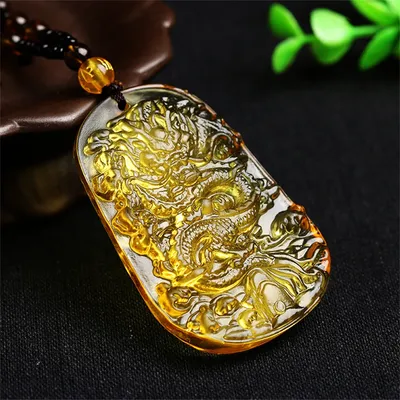 Natural Topaz Hand Carved Chinese Buddha Dragon Jade Pendant Charm Fashion Crystal Jewelry for Women Man Necklaces Gift