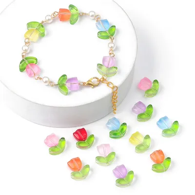 10/20Sets Handmade Colorful Glass Tulip Flower Beads Charm for Earring Bracelet Necklace DIY Jewelry Craft Making Accessories