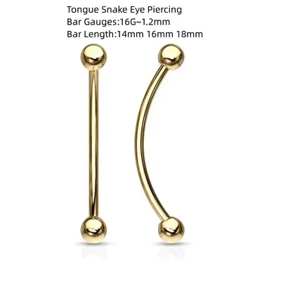 Wholesale 50pcs Body Piercing Jewelry - 316 Surgical Steel Tongue Snake Eye Piercing Long Bar Curved