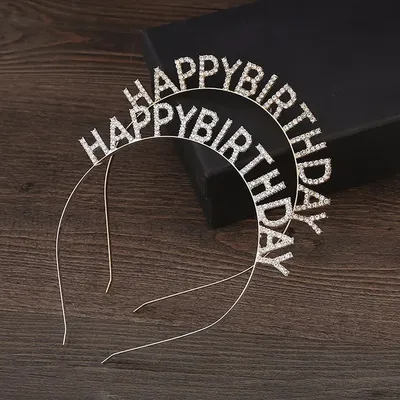 Happy Birthday Rhinestone Letter Crown Headband Women Girls Metal Alloy Thin Headband Party