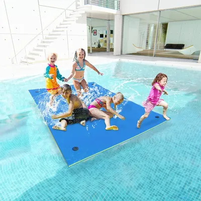 Floating Water Pad Mat 3-Layer Swimming Floating Foam Pad 9' x 6'/12.8' x 5' Water Pad with Storage