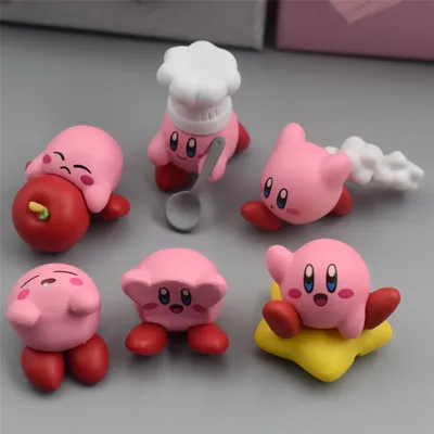 Kawaii Hot Game Kirby Figure Cartoon Pink Kirby Waddle Dee Doo Action Dolls Cake Desktop Decoration