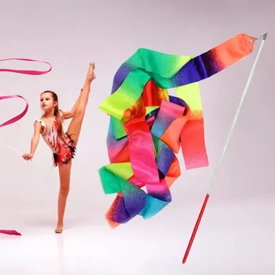2M/4M Rhythmic Gymnastics Equipment Stick Twirling Dance Ribbons Rainbow Color Sparkling Performance