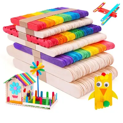 50Pcs Wooden Popsicle Sticks Natural Wood Ice Cream Sticks Creative Kids Puzzle DIY Hand Crafts Art