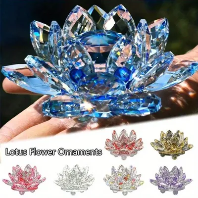 Crystal Lotus Flower Figurine Home Wedding Decoration Glass Craft Collection Paperweight Table