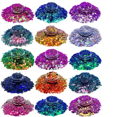 12 Boxs Chameleon Colors Shift Chunky Glitter Mixed Fine Glitter, Holographic Glitter Flake Chameleon Shards/flakes, 12 Colours