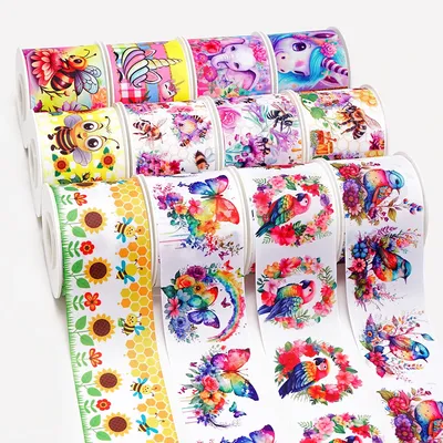 5 Yards Bee Parrot Unicorn Printed Grosgrain Satin Ribbons For Bows DIY Craft Decoration Packaging