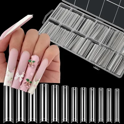 240PC Professional 3XL Extra Long Clear Square Nail Tips 12 Sizes Half Cover Acrylic Nails NO C