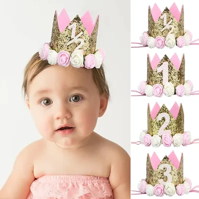 Baby Birthday Party Hat Crown 1 2 3 Year Baby Girl Princess Crown Headband Kids Baby Shower First