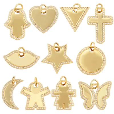 Fashion Love Heart Star Moon Girl Boy Triangular Hand Cross Butterfly Charm Pendant,18K Gold Brass Necklace Jewelry Findings L27
