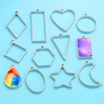 10pcs Stainless Steel No Fading Heart Square Shaped Resin Silicone Mold Earrings Bezel Charms Connectors Jewelry Making