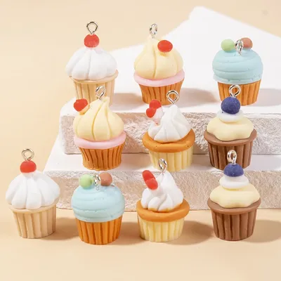 10pcs/Pack 3d Fruit Cake Resin Charms Ice Cream Blueberry Cherry Cupcake Pendant For Earring Keychain Diy Jewelry Random Color