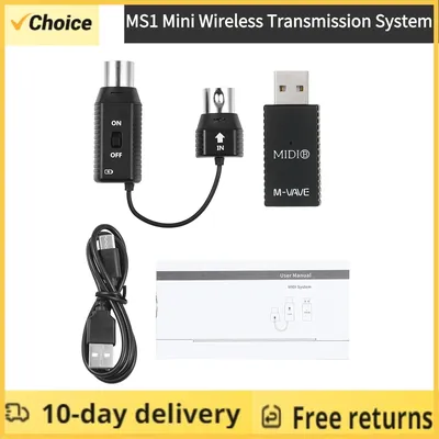 M-VAVE MS1 Mini Wireless Transmission System MIDI System MIDI Wireless Adapter Plug and Play Support