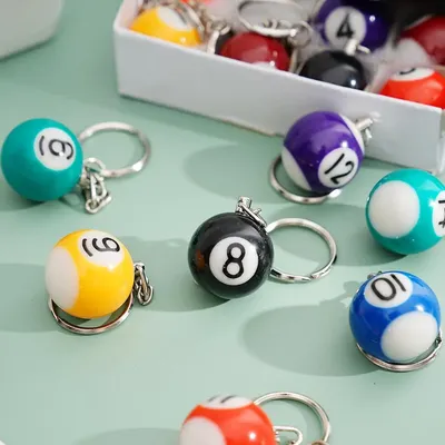 16pcs/Set Mini Billiards Shaped Keyring Assorted Colorful Billiards Pool Small Ball Keychain