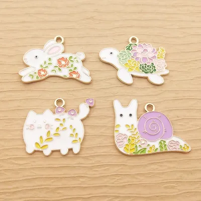 10pcs Flower Rabbit Turtle Snail Cat Charm for Jewelry Making Enamel Necklace Pendant Diy Craft Supplies Accessories Gold Plated