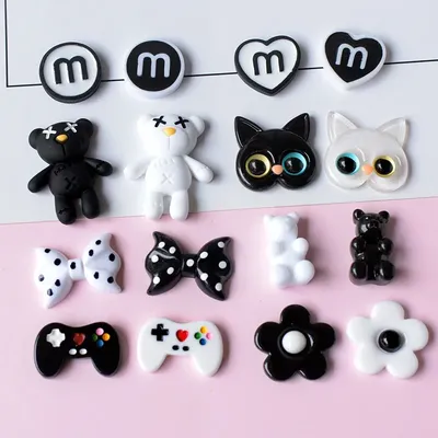 10Pcs Black Series Bear Cat Flower Resin Patch Kawaii Hairpin Jewelry Making Material Clothes Shoes Decor Accessory DIY Supplies