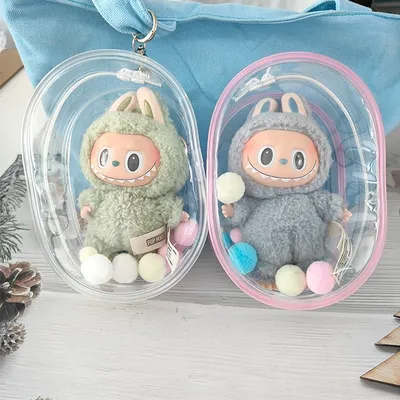 Clear Outdoor Bag Transparent Mini Kawaii Girl Plush Dolls Pouch Case For 15cm-16cm Cartoon Plushy