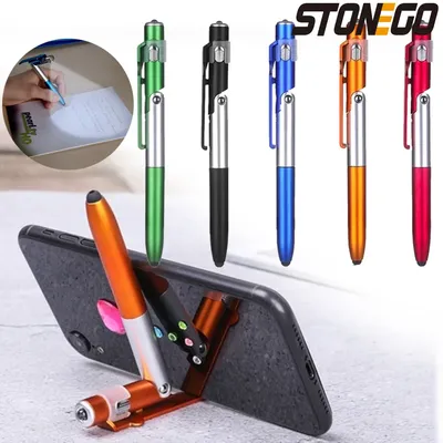 STONEGO Multifunction 4-in-1 Foldable Ballpoint Pen Stylus (Flashlight + Support) for Tablet