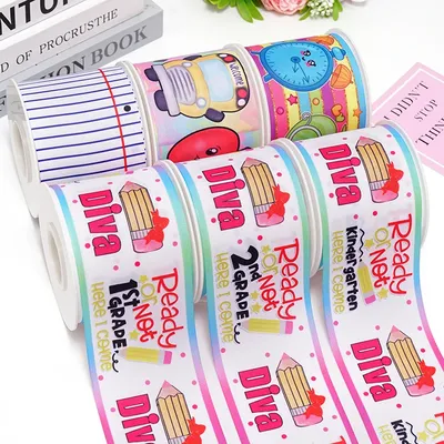 5 Yards Back To School Printed Grosgrain Satin Ribbons For Bows DIY Craft Decoration Packaging Supplies. 83067