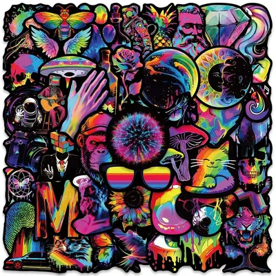 50pcs Funny Cartoon Rainbow Trippy Hippie Graffiti Stickers For Laptop Phone Guitar Luggage