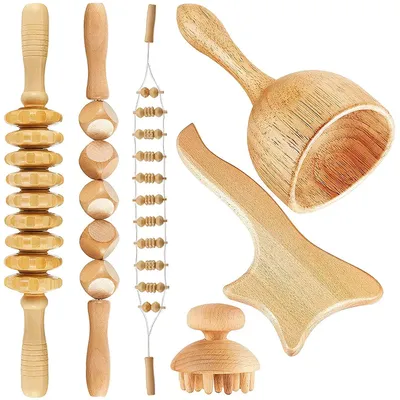 6 In 1 Wood Therapy Massage Tool Lymphatic Drainage Massager Anti Cellulite Fascia Massage Roller