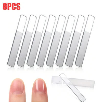 8PCS Portable Nano Glass Nail File, Crystal Glass Nail Polish Nail Care Tool Kit, Nail Shaper with