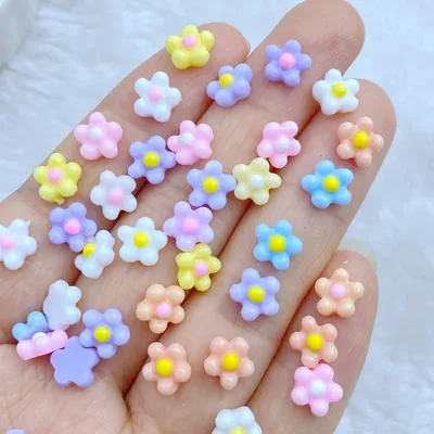 100Pcs New Cute 7mm Resin Mini frangipani Flower Series Flat Back Manicure Parts Embellishments For