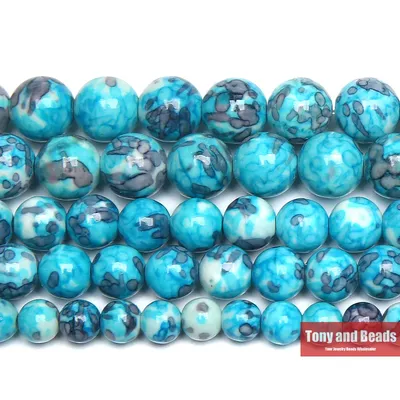 Natural Blue Colorful Stone Round Loose Beads 15" Strand 4 6 8 10 12 MM Pick Size For Jewelry