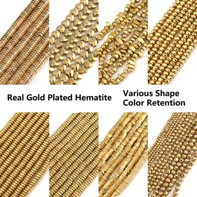 Color Retention Real Gold Plated Hematite Bead Irregular Heart Cube Rondelle Spacer Beads For Jewelry Making Diy Bracelet 15inch