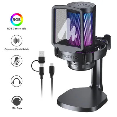 Maono DGM20 Gaming Microphone,USB Microphone Condenser Mic RGB Gaming Mic with Noise reduction software,Mic Gain,One Key Mute