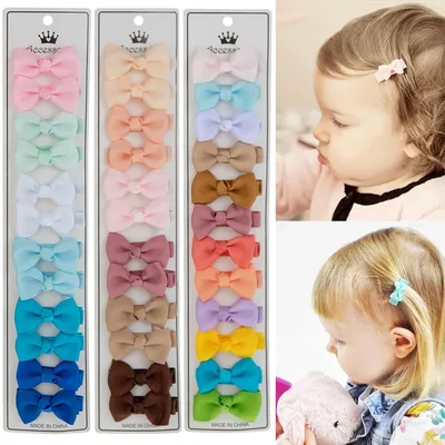 12Pcs/Lot Solid Color Grosgrain Ribbon Bowknot Kids Hair Clips Handmade Bows Baby Girls Barrettes