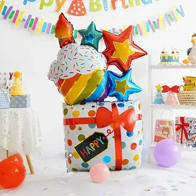 Large Birthday Cake Foil Balloons Cartoon Bear Cake Balloon Kids Toys Happy Birthday Party