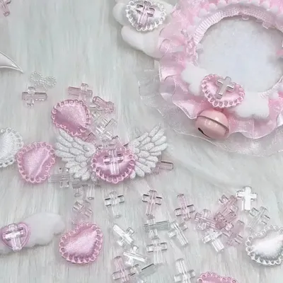 10PCS 3D Resin Pink White Cross Bead Handmade Decor Material Card Cover Decor Cartoon Packaging DIY Accessories Sewing Supplies