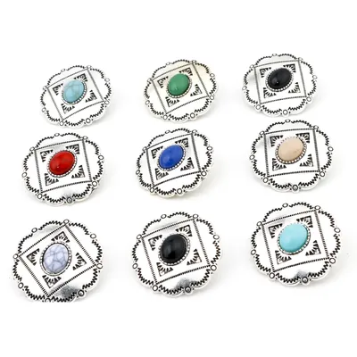 Bohemian Metal Sewing Shank Buttons Buttons Single Hole Antique Silver Color Multicolor Carved Resin Cabochons DIY Crafts,3PCs