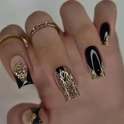 24Pcs Short Square False Nails with Jelly Adhesive Glitter Gradient Design Detachable Fake