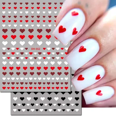 3d Nail Art Stickers Red Black White Love Hearts Stars Clouds French Full Tips Adhesive Nail Decals