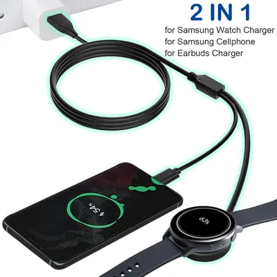 2 in 1 Galaxy Watch Charger Compatible with Samsung Galaxy Watch 6 /6 Classic /5 Pro/5/4/3/Active2/1,USB C Charging Phone Cable