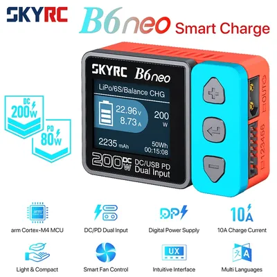 SkyRC B6 neo Smart Charger DC 200W PD 80W LiPo Battery Balance Charger SK-100198 Compact 6S Charger
