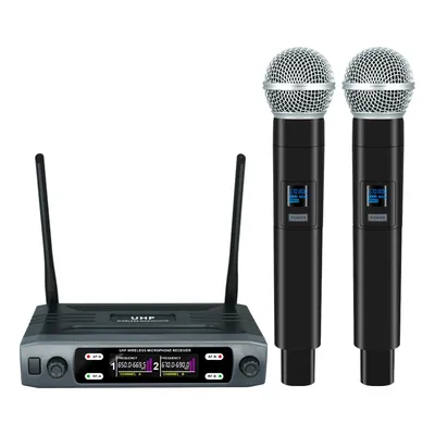 Wireless Microphone Handheld Dual Channels UHF Fixed Frequency Dynamic Mic For Karaoke Wedding Party