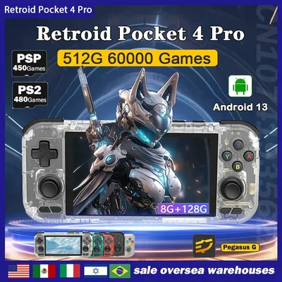 NEW Retroid Pocket 4Pro Handheld Game Console 4.7Inch Touch Screen RAM 8GB WiFi 6.0 Bluetooth 5.2 3D