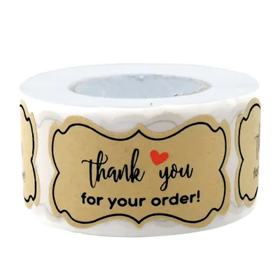 50-250pcs Kraft Thank You For Your Order Sticker Heart Thanks For Shopping Small Shop Local Gift