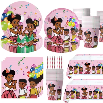 Pink Black Girl Gracies Party Tablecloth Corner Theme Birthday Party Decoration Kids Girls Favor