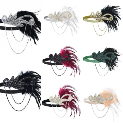 1PCS 1920s Flapper Dress Accessories Retro Party Props GATSBY CHARLESTON Headband Feather Band for