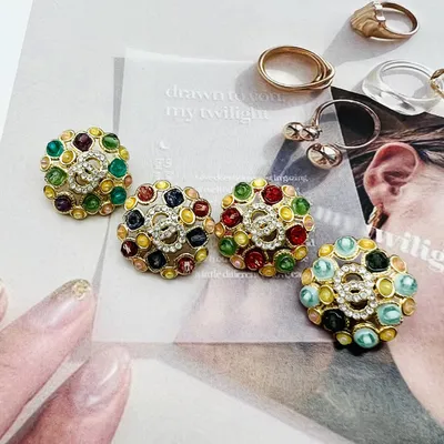 6PCS Fashion Double Circle Colorful Rhinestone Drill Metal Button Needl Work Sewing Coat Cheongsam