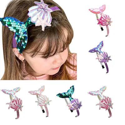 Girls Hairbands Mermaid Headwear Color Sequin Shells Shiny Princess Sweet Children's Hair