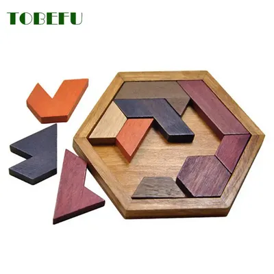 Wooden Geometric Shape Jigsaw Board Puzzles Kids Brain Teaser Non Toxic Wood Toys for Children